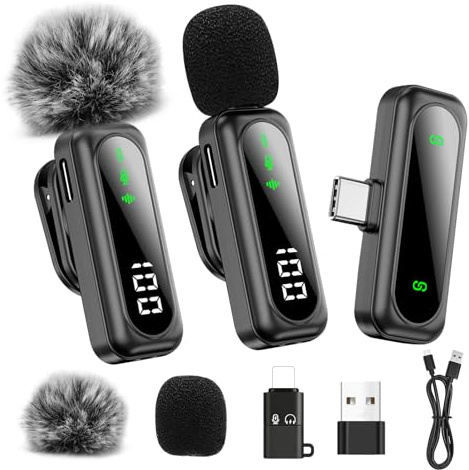Kabelloses Lavalier Mikrofon Kompatibel mit iPhone/Android/PC, Mini Mikrofon Clip mit Rauschunterdrückung, Mikrofon Handy für Videoaufnahmen, Vlog, YouTube, Podcast und Interviews (Schwarz)