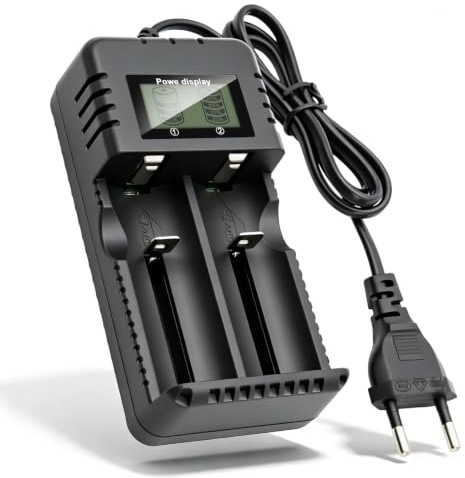 Chargeur de Batterie Double 18650 3,7V/3,6V avec LCD, Chargeur Intelligent Universel pour Batteries Rechargeables Li-ION, Compatible pour 26650/18650/14500/16340(RCR123), Ni-MH & Ni-CD, AA, AAA