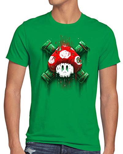style3 Mario Totenkopf Herren T-Shirt Videospiel Konsole super World, Größe:3XL, Farbe:Grün
