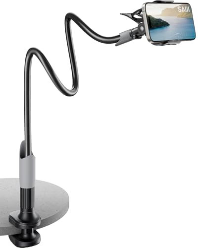 COOLAPA Gooseneck Cell Phone Holder, Universal Clamp Lazy Phone Stand with Flexible Long Arm Bracket Grip for 4.0-6.3 Phones Mobile Stand Baby Monitor for Desk, Bed, Office, Kitchen (Black)