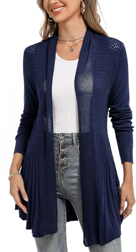 iClosam Gilet Femme Long Tricot Veste Femme Longue Pull Gilet Femme Manches Longue, Bleu1, M