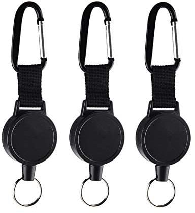 BuxiuGK 3 Stück Retractable Schlüsselanhänger Ausziehbar Key Schlüsselband Heavy Duty mit Federhaken und Stahldrahtseil für Schlüssel Ausweis,Schwarz