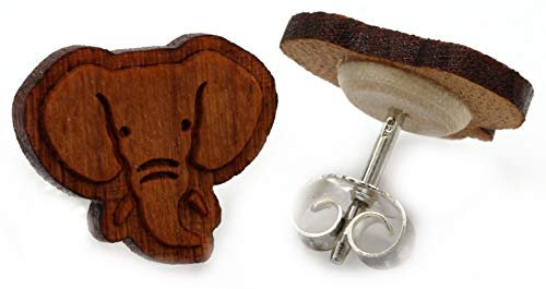 Miriquidi Elefant Holz Ohrstecker Silber 925 Sterling 11mm Paar - Kirsch