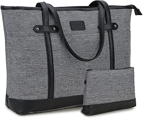 RAVUO Cabas Femme,Grande Capacité Sacoche Pour Ordinateur 15.6 Pouces Sac de Cours Lycee Bandoulieres Epaule Tote Bag pour Affaires Shopping Travail Voyage Gris