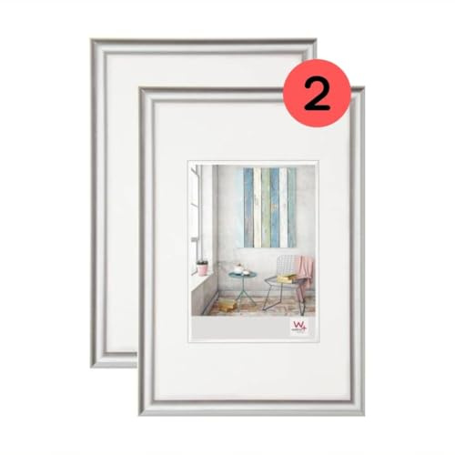 walther design Picture Frame Silver 30 x 45 cm Twin Pack, Trendstyle Plastic Frame KP045SD