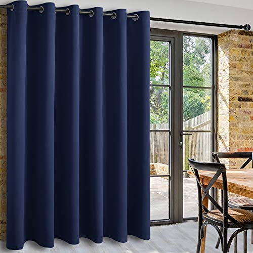 DWCN Total Privacy Raumteiler Verdunkelungsvorhang - Thermovorhänge für Terrassentür, Wohnzimmer, Schlafzimmer, Trennwand und gemeinsame Büroräume, 1 Ösenvorhang, 2,5 m breit x 2,1 m hoch, Marineblau
