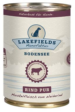 Lakefields Premium Hundefutter Nass | Rind pur 100% | 6 x 400g | Reines Muskelfleisch | Rindfleisch aus artgerechter Weidehaltung | Getreidefreies Nassfutter für Hunde | Regional & Naturbelassen