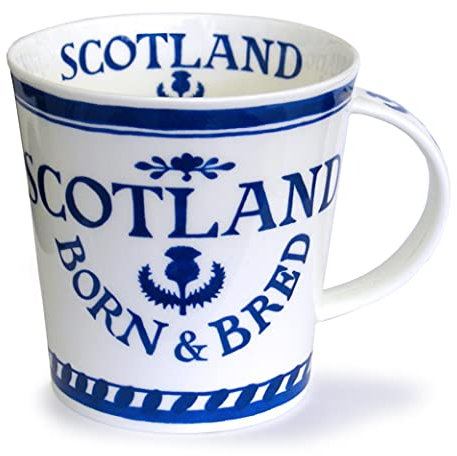 Dunoon Ceramics Scotland Born & Bred Fine Bone China Tea/Coffee Mug - Cairngorm Shape Blue and White- 10.4 cm / 0.48 litres