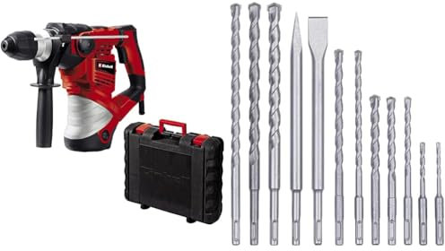 Einhell Bohrhammer TC-RH 1600 (1.600 W, 4 J, Bohren/Hammerbohren/Meißeln mit und ohne Fixierung, Pneumatisches Schlagwerk, SDS-plus-Werkzeugaufnahme, Überlast-Rutschkupplung, inkl.12-tlg. SDS-Plus Hammer Meißel-Set )