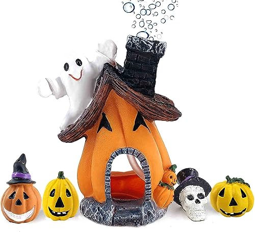 Ginfonr Aquarium Dekoration Halloween Kürbis Spukhaus, Aquarium Deko Ornament Halloween Aqua Ornaments Landschaftsdekoration Fishtank Zubehör Dekor Künstliche Polyharz, Kunststoff zubehör Dekor