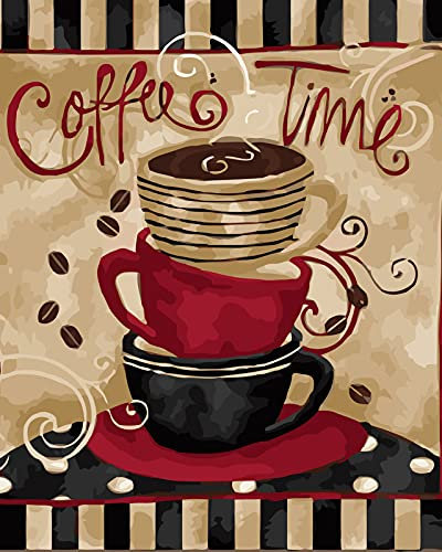 LukFun Peinture par numéros pour adultes, kit de peinture à l'huile par numéro - tasses à café 40 x 50 cm (heure du café, sans cadre)