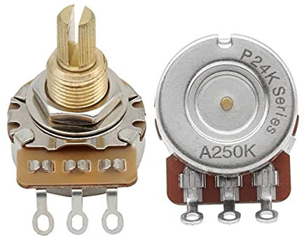 FLEOR Regler mit langer Messingwelle A250K Audio Taper Potentiometer 24 Spline Split Shaft D3/8 für E-Gitarrensteuerung Lautstärke Ton, 2er Pack