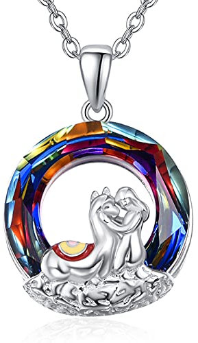 TANGPOET Alpaka Geschenk Alpaka Kristall Kette 925 Sterling Silber Lama Anhänger Tier Halskette Mädchen Umarmung für Frauen Mädche