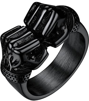 Richsteel schwarz Ring für Herren, Punk Faust Fingerring in Größe 57, Vintage Sport Schmuck für Sportler Junge