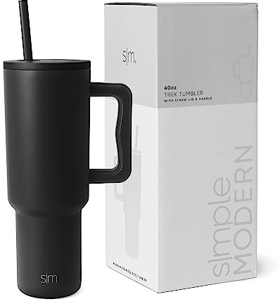 Simple Modern Thermobecher mit Strohhalm und Griff | Isolierter Edelstahl-Trinkbecher Eiskaffee-Reisebecher | Geschenke für Frauen und Männer | Trek | 1180ml | Midnight Black
