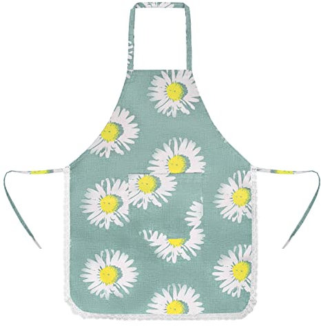 Schürze Damen Kochschürze Damen Küchenschürze Kochschürzen Wasserdicht Kochschürzen mit Taschen Frauen Grillschürze Backschürze Kellnerschürze Baumwolle Apron für Chef Kochen Café (Gänseblümchen)
