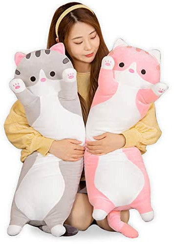Bobomon Katze Kuscheltier stofftier Katze langes Kissen riesen XXL Kawaii groß plüschtier plüschkatze Cute seitenschläferkissen cat plushie (Rosa, 90cm)