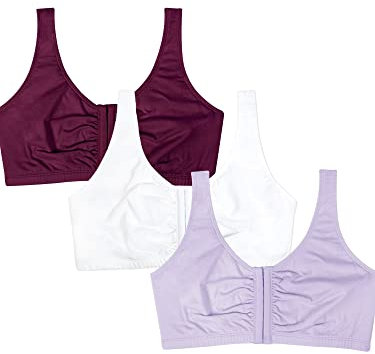 Fruit of the Loom Women's Front Close Builtup Sports Bra, Opaque, Lilac Whisper/White/Purple Velvet, 44 (Pack of 3)