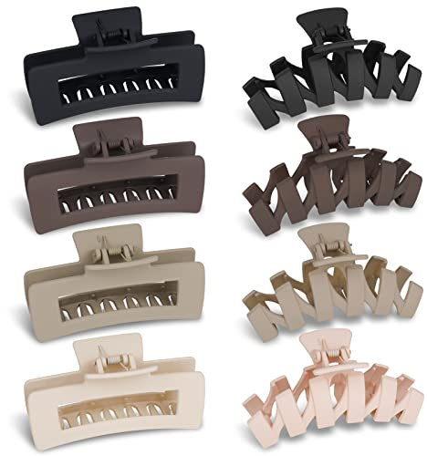 8 Pack 4.4 Inch Large Hair Claw Clips for Women Thin Thick Hair, Big Matte Square Hair Clips,Strong Hold Jaw Clip Neutral Color