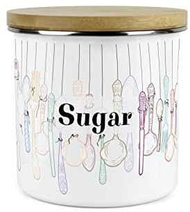 Purely Home Vintage Cutlery Sugar Storage Canister - White Metal Enamel Kitchen Food Storage Container