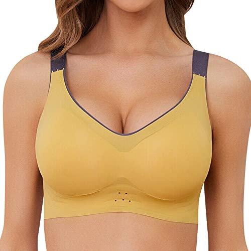 Momolaa Damen-Sport-BHS mit Riemchen, gepolsterter mittlerer Halt, Yoga-BH, Workout-BH, Workout-Tops für Frauen Pole Dance Outfit Set (Yellow, XXL)