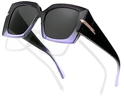 SIPHEW Lunettes de soleil polarisées pour femme, à porter par-dessus des lunettes de soleil pour la conduite, la marche, le sport, protection UV400, A07 - Monture noire violette - Verres gris