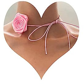 Atentuyi Boho Rosa Rose Choker Kette Floral Choker Rosa Blume Choker Hochzeit Braut Brautjungfern Hand Blume Rosa Blume Halskette Lange Wickeln Bogen Samt Halskette Schmuck Für Frauen Teenager Mädchen