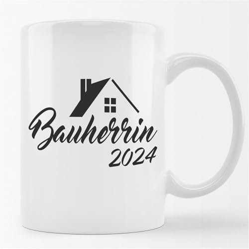 huuraa Kaffeetasse Bauherrin 2024 Haus Geschenk Tasse Weiß 330ml Bauherrin 2024 Geschenkidee
