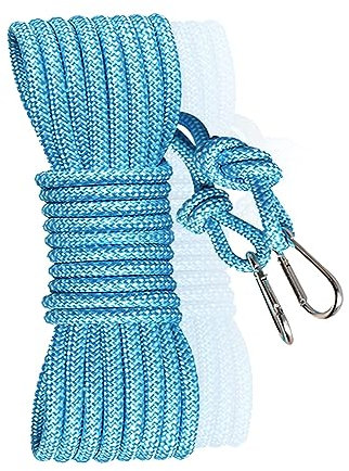 Wäscheleinen, 15 Meter Hochfestes Nylon Statisches Seil Reise WäScheleine Tragbar Wäscheleinenseil Seil Witterungsbeständig mit Metallhaken, Blau