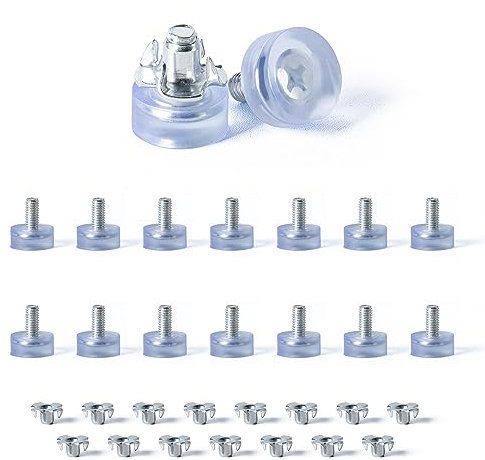 Tycoonest 16pcs M6 X 18MM Furniture Leveling Feet Pads, Adjustable Screw in Feet Leveler with T-Nuts, Chair Table Leg Extender Floor Protector for Kitchen Bathroom Garden Restaurant, Transparent