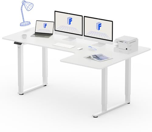 FLEXISPOT L Shape 4 Legs Electric Standing Desk 180 * 110cm Dual Motors Height Adjustable Sit Stand Home Office Workstation with Memory Smart Panel, Splice Board, White