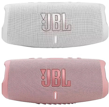 JBL Charge 5 - Waterproof Portable Bluetooth Speaker - White/Pink (Pair)