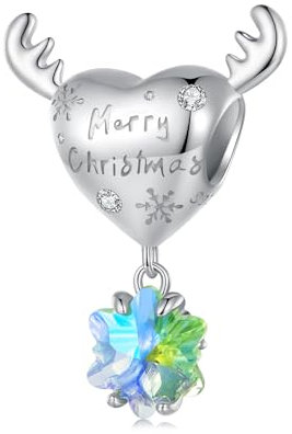 NINGAN 925 Sterling Silber Elch Schneeflocke Charm Geeignet für Damenarmbänder, Halsketten, Weihnachtsgeschenke