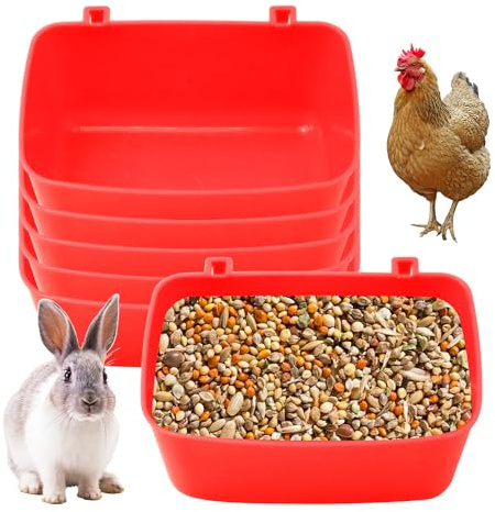 ZUDKSUY 6 Pcs 21 oz Medium Feeder Drinker 5.5x3.5x2.3 Food Container Chicken Feeder Hanging Feeding Tray Bowl Box Trough Food Dispenser for Duck Goose Quail Chick Cat and Dog