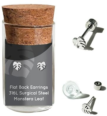 Dainty Little Tiny Thing’s Monstera Leaf Stud Earrings By Plant Dosage - Nature-inspired Jewelry - Cute Glass Jar Packaging - Plastic-Free, Rose Gold, No Gemstone