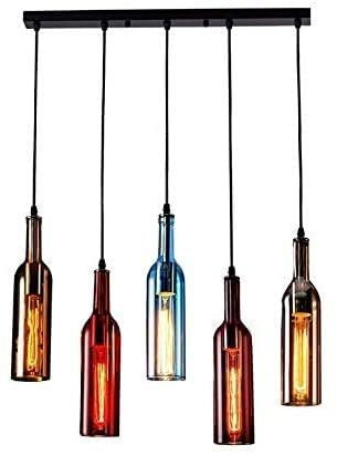 Lampada a sospensione a bottiglia di vetro a LED, lampada a sospensione a soffitto industriale vintage con paralume in vetro colorato per bottiglia di vino Lampada da sala da pranzo retrò elier regol