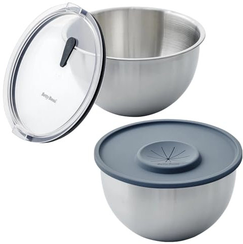 Betty Bossi - Edelstahlschüssel mit Deckel und Spritzschutz - 2er-Set - Edelstahl Silikonmatte Deckel für sicheren Transport - Schüsselduo mit vielen Talenten