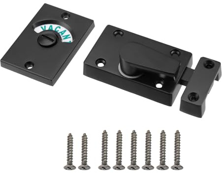 Mewutal Toilet Door Lock Indicator Bathroom Door Indicating Lock Latch Aluminum Alloy Bolt Door Latch Lock with Vacant/Engaged Sign for WC Restroom Fitting Room, with Screws (Black)