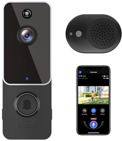 guggre Wireless Video Doorbell with Chime Ringer, Enhanced Security with AI Human Detection, 2-Way Audio, HD Night Vision, AES-128 Cloud Storage, Real-Time Alerts, Smart Home Protection