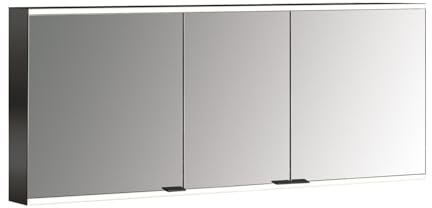 Emco Prime 2 Facelift Lichtspiegelschrank, 1600 mm, 3 Türen, mit verspiegelten Seitenwänden, Aufputzmodell, 9497, Farbe: schwarz/Spiegel