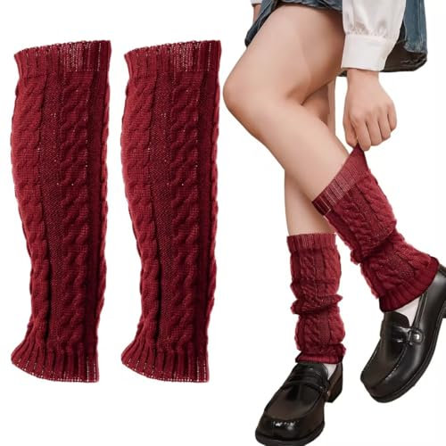 AUNGCSHE Winter Leg Warmers, Stulpen Damen für Damen aus Wolle und Acryl, Weich Sportgeschenk, Beinlinge zum jeden Tag, Tanzen, Sport, Gym, Bergtouren, Beinwärmer Damen Mädchen für Ballett (Weinrot)