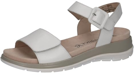 CAPRICE Damen Sandalen flach aus Leder mit Klettverschluss, Weiß (White Nappa), 39 EU