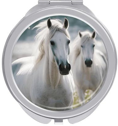 Make-up-Spiegel, weiße Pferde, bedruckter Make-up-Spiegel, tragbarer Make-up-Spiegel, langlebiger Make-up-Spiegel, Büro-Make-up-Spiegel