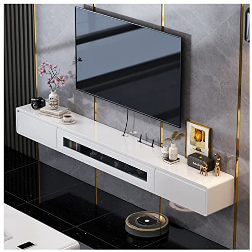 Mobile TV Sospeso Mobile TV Sospeso Moderno con 2 Cassetti e 2 Ante, Console TV a Parete da 78,7''/86,6'', Mensola TV con vano portaoggetti per Soggiorno Camera da Letto, Mobile TV Sospeso Bianco (M