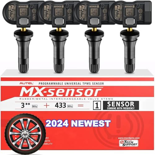 Autel TPMS-Sensor 2en1 MX-Sensor, 1- Einpressbarer Reifendruckkontrollsystem-Sensor, programmierbarer und klonbarer kabelloser TPMS-Sensor auf OE-Niveau für alle Fahrzeuge (Gummiventil, 4 STK)