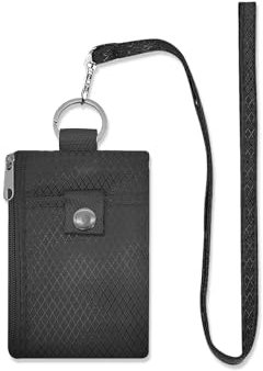 AdiStylinno RFID Blocking Small Wallet for Men Women, Waterproof Nylon Zipper ID Case Wallet with 2 Zip Pockets and ID Window, Coin Purse ID Badge Holder with Lanyard (Black)