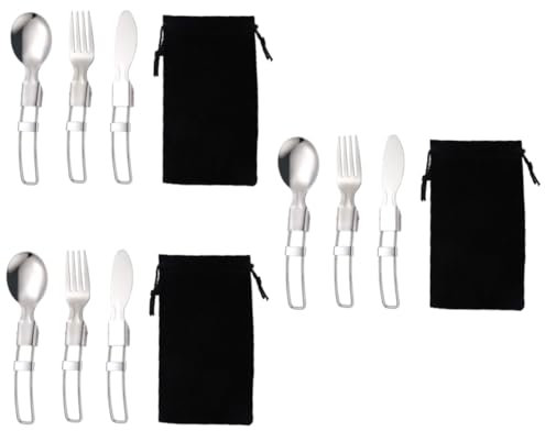 Happyyami 3 Sätze Messer und -Löffel-Kombination essgeschirr outdoor outdoorgeschirr Gadgets Schüssel Besteck Campingversorgung Camping-Multifunktionsgeschirr Rostfreier Stahl Black