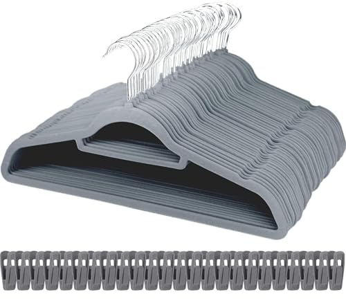 Panzy Home Velvet Hanger with Finger Clips - Heavy Duty Clothes Hangers | Non-Slip Hangers with Velvet Clips, Tie Bar and 360 Hook,Durable & Sturdy Space Saving wardrobe Organisers