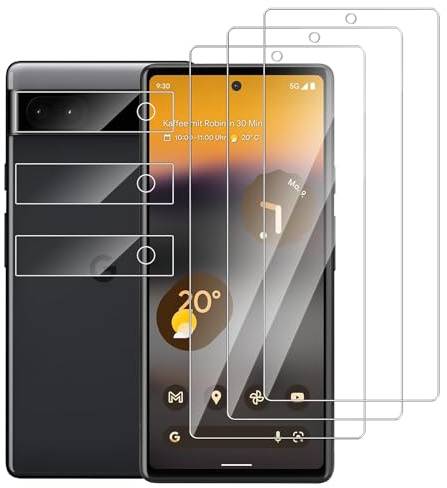Dlxiks 3 Pièces Verre Trempé Pour Google Pixel 6a avec 3 Pièces Caméra Arrière Protecteur,HD Transparent, Dureté 9H-sans Bulles d'air-Anti Rayures Film Protection écran