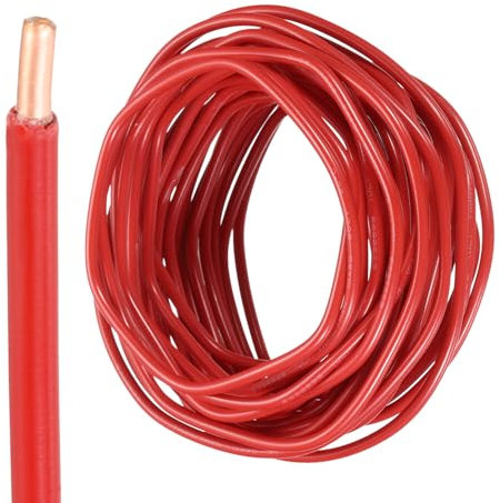sourcing map 25 Feet Electrical Wire Insulated Solid Copper 10 AWG Hook Up Wire Cable THHN Wire Residential, Industrial, Grounding, Electrical Rated for 600 Volts, UL listed, Red